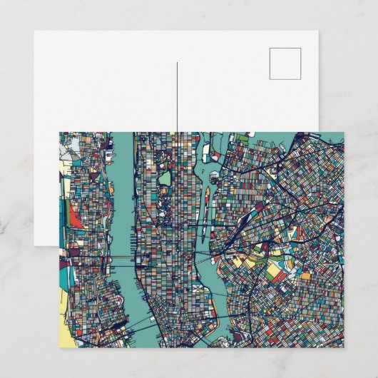 Manhattan New York Map Briefkaart (Voorkant / Achterkant)