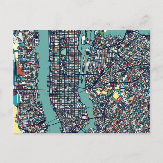 Manhattan New York Map Briefkaart (Voorkant)