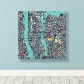 Manhattan New York Map Canvas Afdruk (Insitu (Houten vloer))