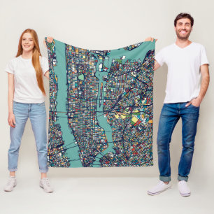 Manhattan New York Map Fleece Deken