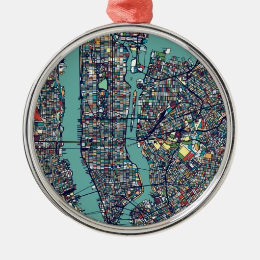 Manhattan New York Map Metalen Ornament (Voorkant)