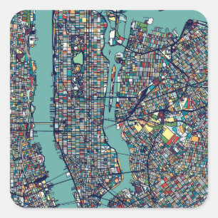 Manhattan New York Map Vierkante Sticker