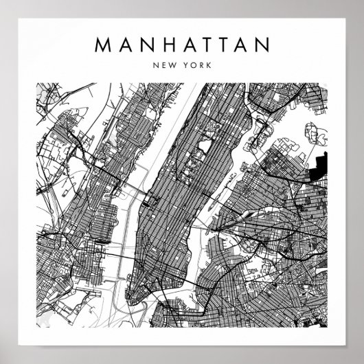 Manhattan New York Minimal Modern Street Map Poster (Voorkant)
