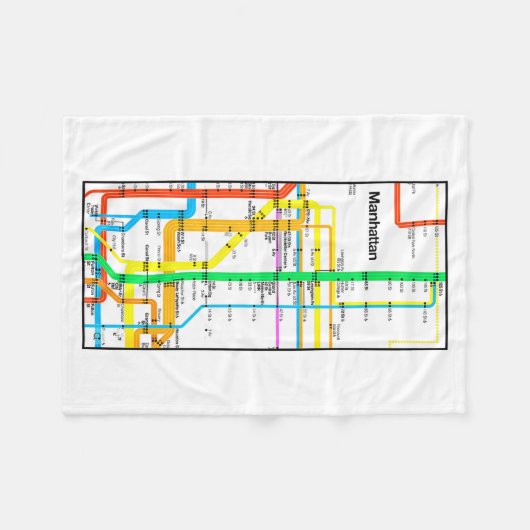 Manhattan New York Nyc Subway Map Retro Rail Trans Fleece Deken (Voorkant (Horizontaal))