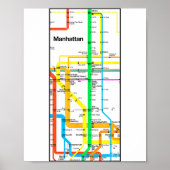 Manhattan New York Nyc Subway Map Retro Rail Trans Poster (Voorkant)