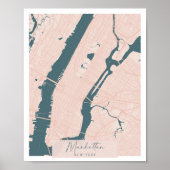 Manhattan New York Pink and Blue Cute Script Stree Poster (Voorkant)