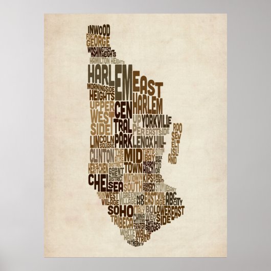 Manhattan New York Typografiekaart Poster (Voorkant)