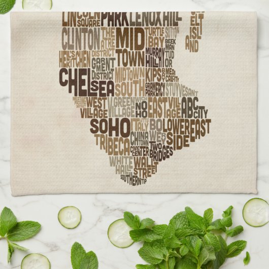 Manhattan New York Typografiekaart Theedoek (Gevouwen)