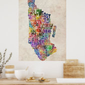 Manhattan New York Typografische Map Poster (Keuken)