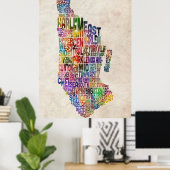 Manhattan New York Typografische Map Poster (Thuiskantoor)