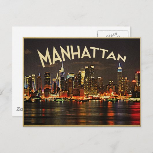 Manhattan Night Skyline Briefkaart (Voorkant / Achterkant)