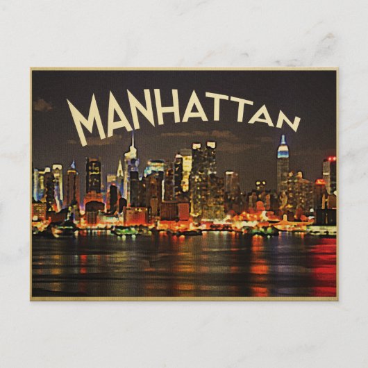 Manhattan Night Skyline Briefkaart (Voorkant)