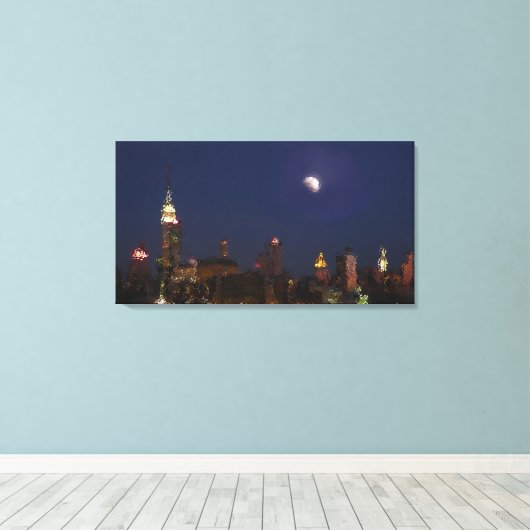 Manhattan Night Skyline Impressionist Canvas (Insitu (Houten vloer))