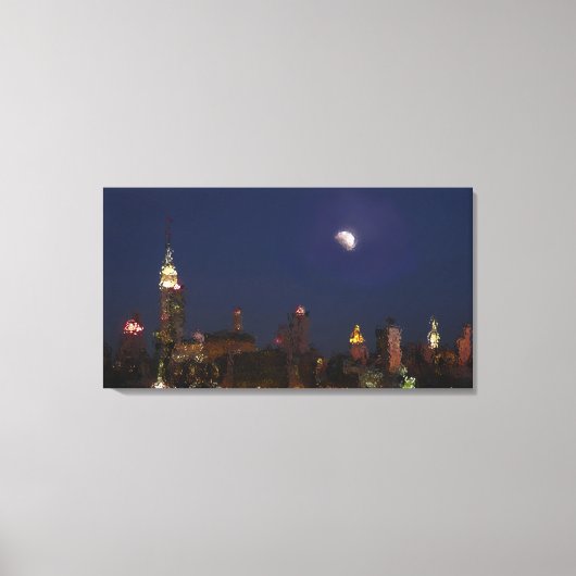 Manhattan Night Skyline Impressionist Canvas Afdruk (Voorkant)