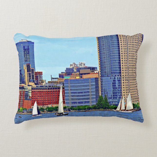 Manhattan NY - Drie boten bij Manhattan Skyline Accent Kussen (Voorkant)