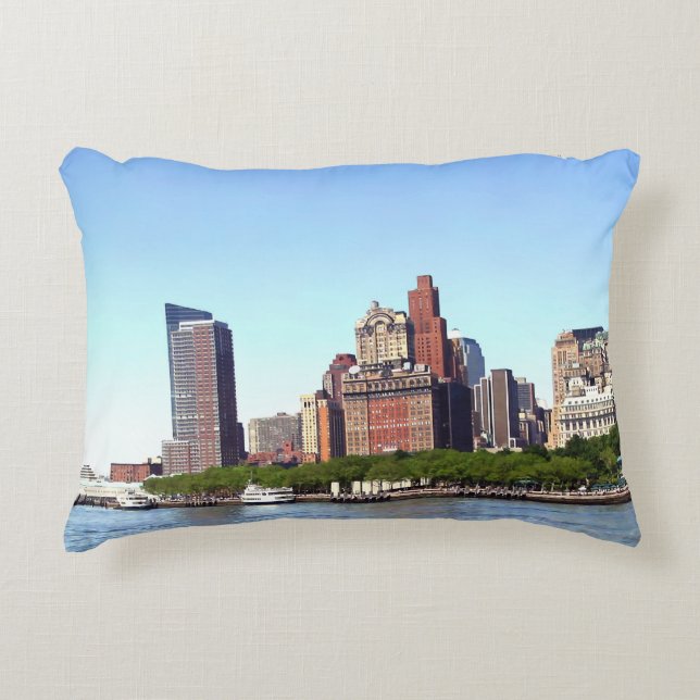 Manhattan NY - Manhattan Skyline op een heldere da Accent Kussen (Voorkant)