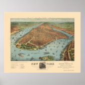 Manhattan, NY Panoramic Map - 1879 Poster (Voorkant)