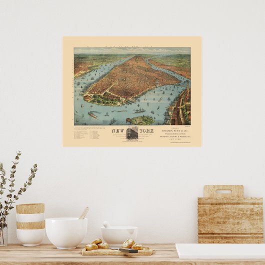 Manhattan, NY Panoramic Map - 1879 Poster (Keuken)