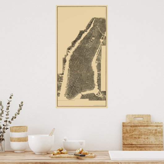 Manhattan, NY Panoramic Map - 1900 Poster (Keuken)