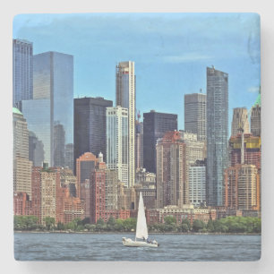 Manhattan NY - Zeilboot door Manhattan Skyline Stenen Onderzetter