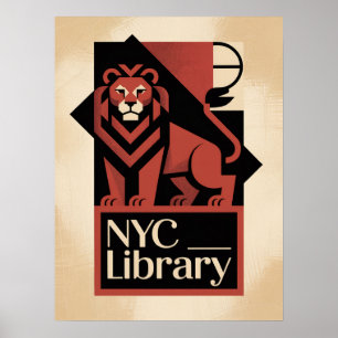 Manhattan NYC Bibliotheek Leeuw Art Deco Architect Poster