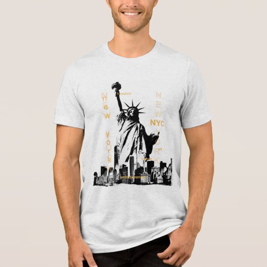  Manhattan NYC Mannen Vrijheidsbeeld Tri-Blend Shirt (Voorkant)