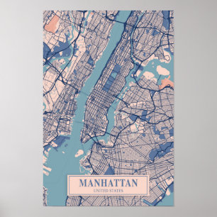 Manhattan NYC USA Winderige Stad Kaart Reizen Poster