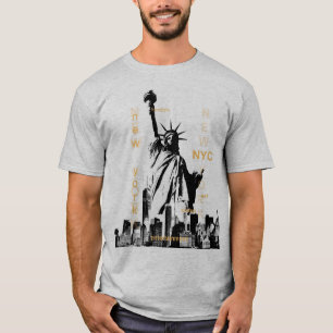 Manhattan Nyc Vrijheidsbeeld Mannen Grijze Sjabloo T-shirt