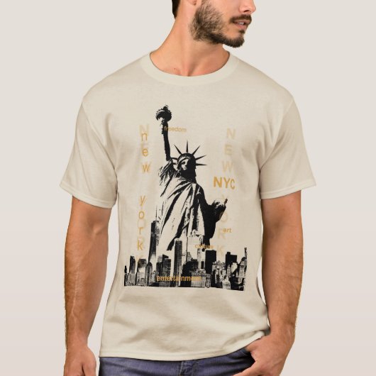 Manhattan Nyc Vrijheidsbeeld Mannen Modern Sand T-shirt (Voorkant)