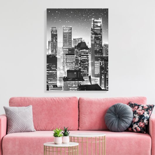 Manhattan onder de sterren in zwart-wit canvas afdruk (Insitu (Woonkamer))