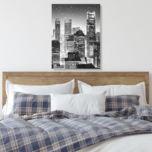 Manhattan onder de sterren in zwart-wit canvas afdruk (Insitu (Slaapkamer))