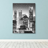 Manhattan onder de sterren in zwart-wit canvas afdruk (Insitu (Houten vloer))