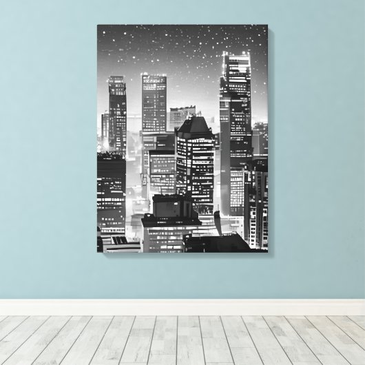 Manhattan onder de sterren in zwart-wit canvas afdruk (Insitu (Houten vloer))