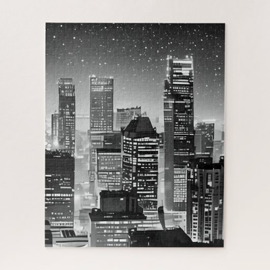 Manhattan onder de sterren in zwart-wit legpuzzel (Verticaal)