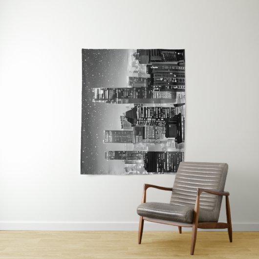 Manhattan onder de sterren in zwart-wit wandkleed (In situ)