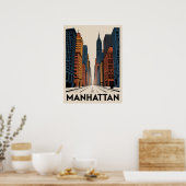 Manhattan Retro Avenue Skyline Poster (Keuken)
