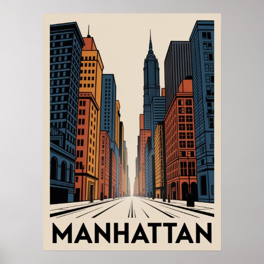 Manhattan Retro Avenue Skyline Poster (Voorkant)