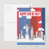 Manhattan Silhouet en Standbeeld van de Vrijheid 4 Briefkaart (Voorkant / Achterkant)