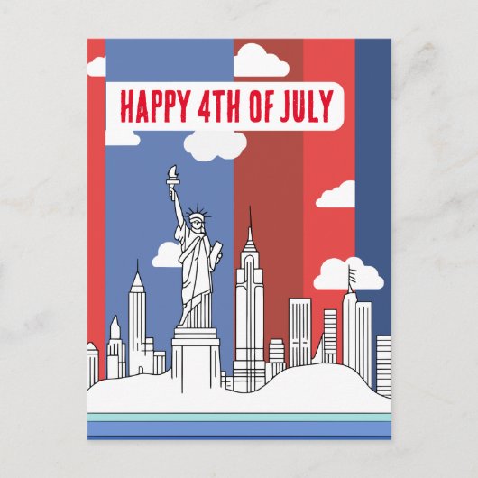 Manhattan Silhouet en Standbeeld van de Vrijheid 4 Briefkaart (Voorkant)