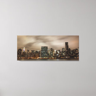 Manhattan Skyline bij nacht Canvas Afdruk