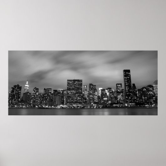 Manhattan Skyline bij nacht Poster (Voorkant)