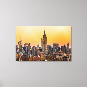MANHATTAN SKYLINE BIJ SUNSET, NEW YORK, VERENIGDE  CANVAS AFDRUK