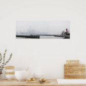 Manhattan Skyline in Fog met vuurtoren Poster (Keuken)