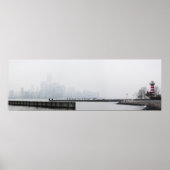 Manhattan Skyline in Fog met vuurtoren Poster (Voorkant)