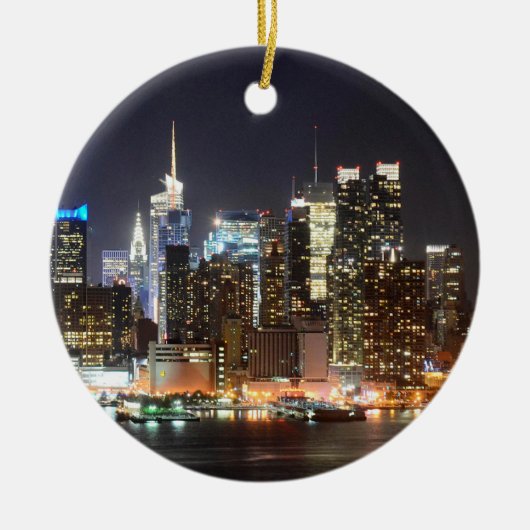 Manhattan Skyline New York 's nachts Keramisch Ornament (Voorkant)