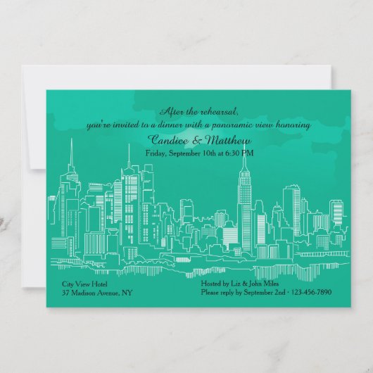 Manhattan Skyline Rehearsal Dinner Invitation Kaart (Voorkant)