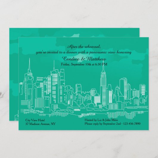 Manhattan Skyline Rehearsal Dinner Invitation Kaart (Voorkant / Achterkant)