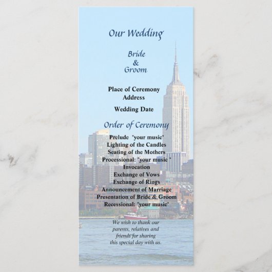 Manhattan Skyline van Hoboken Wedding Program Programmakaart (Voorkant)