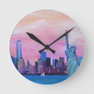 Manhattan Skyline with Statue of Liberty Ronde Klok