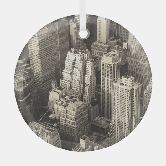 Manhattan skyline, zwart-wit antenne. glas ornament (Voorkant)